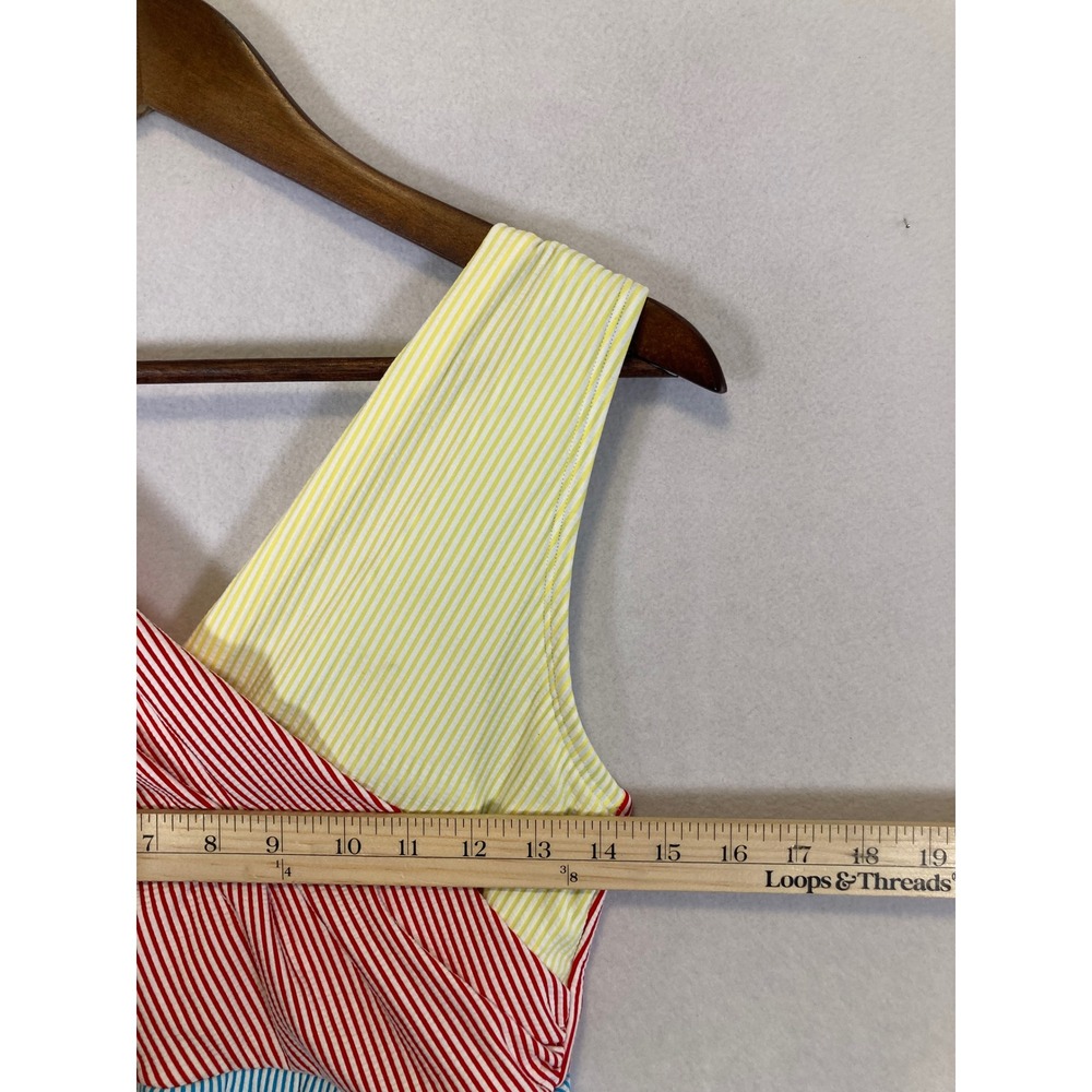 Retro Nautical Lands' End Women 8 Multi Colorblock Pinstripe Swim Dress Suit - Picture 6 of 10